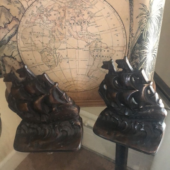 Set of 2 VTG Cast Iron Bookends Old World Ships 6X4.5 Library Den Decor Books - Picture 2 of 4